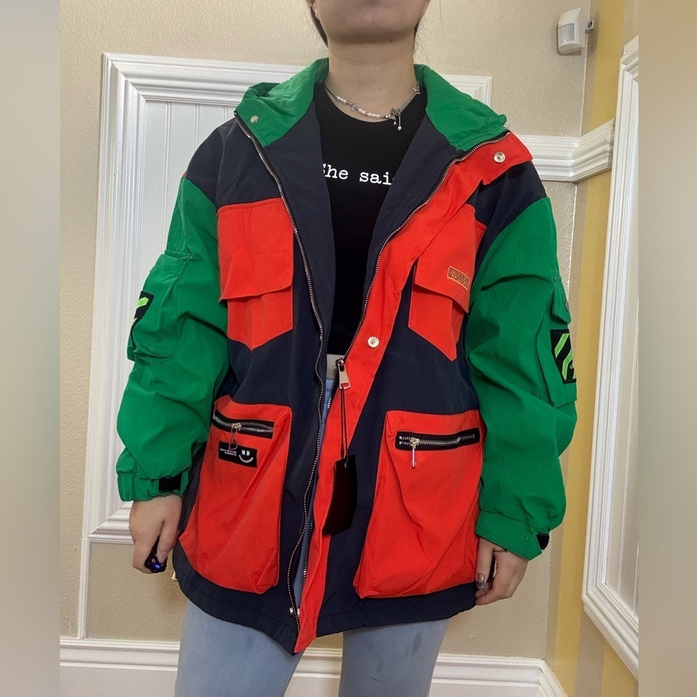 NWOT Vibrant Green and Orange Colorblock Jacket